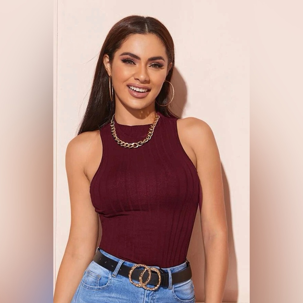 Rib-knit Fitted Solid Tank Top